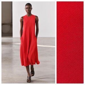 NWT. Zara ZW Collection Red viscose Blend Midi Dress with Pockets. Size. S.